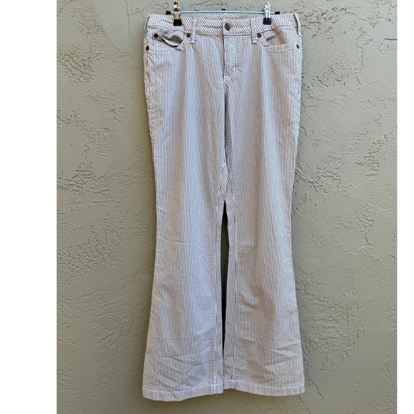 pure color Denim - Pure Color Womens Navy White Striped Flare Jeans SZ 30 Nautical Minimalist